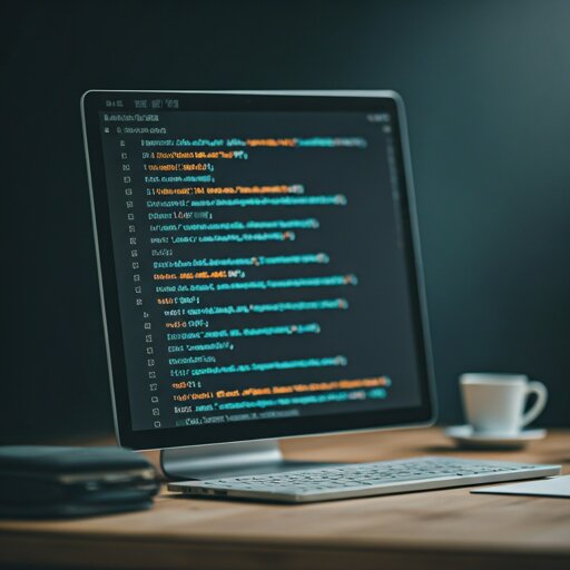 Infographic for Software Development, showing code on a screen.