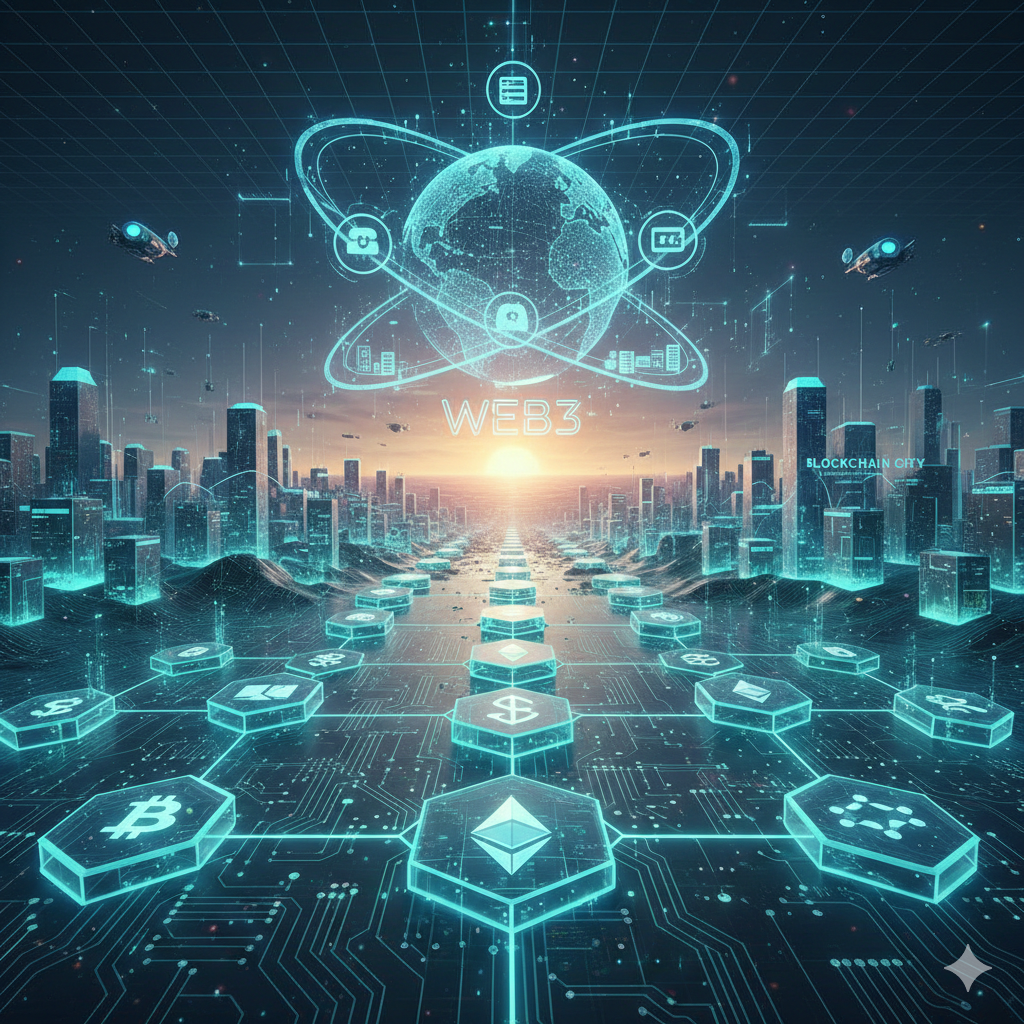 Abstract background of a blockchain network with interconnected nodes